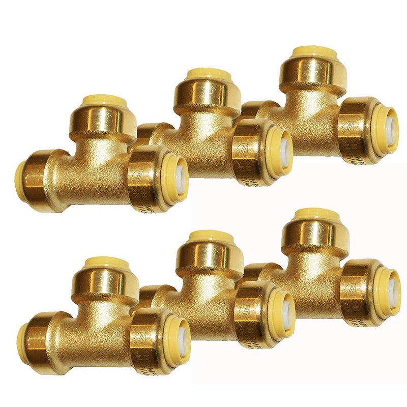 HQMPC 3/4" Pex Tee Push Fit Plumbing Fitting, Brass, 6pcs, Push-to-Connect, UPC Certified - Image 1